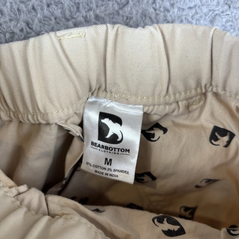 Bearbottom Pants Mens Medium Khaki Beige‎ Stretch Jogger Elastic Cuffs Casual